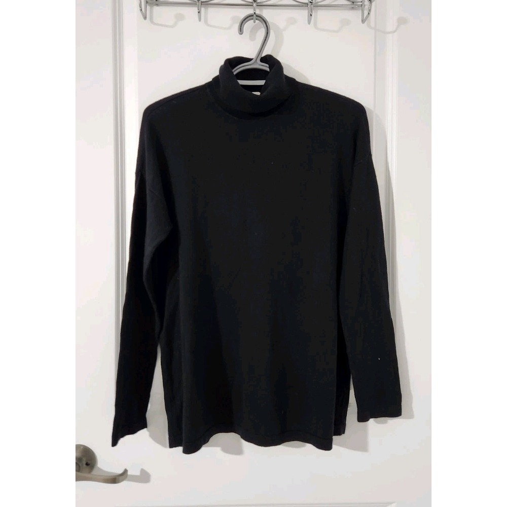 J.Jill Women's Knit Top Turtleneck Long Sleeve Silk Cotton Black Size‎ S